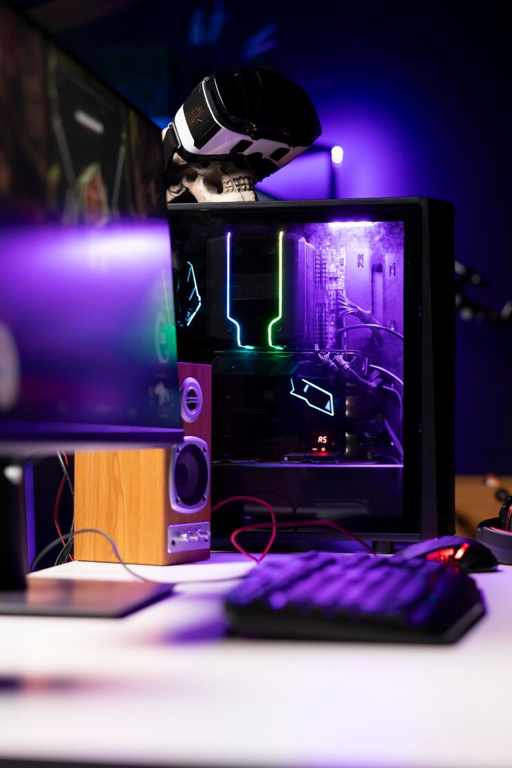 Foto grátis luzes rgb iluminaram os fãs do computador de jogos em close-up