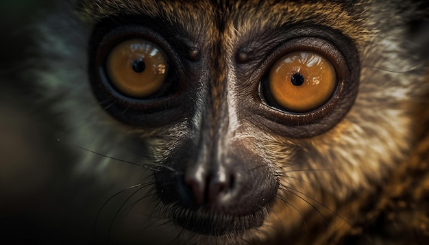 Macaco bonito olhando com foco seletivo no olho gerado por ia