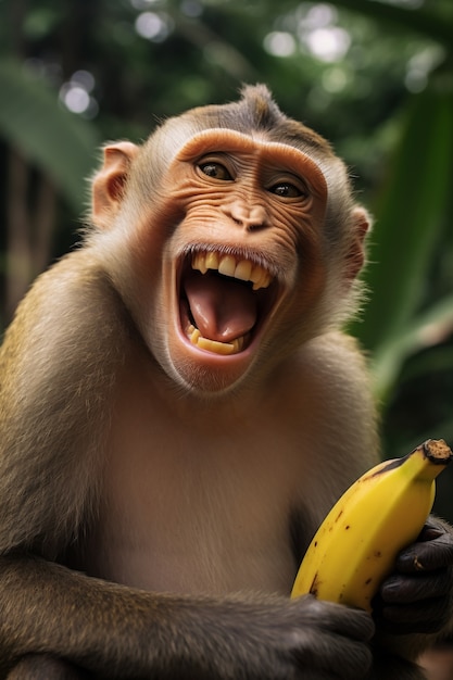 Foto grátis macaco engraçado com banana