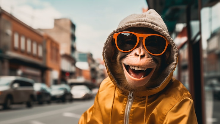 Foto grátis macaco engraçado com óculos de sol no estúdio