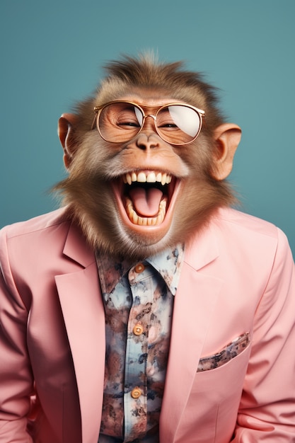 Foto grátis macaco engraçado com roupas em estúdio