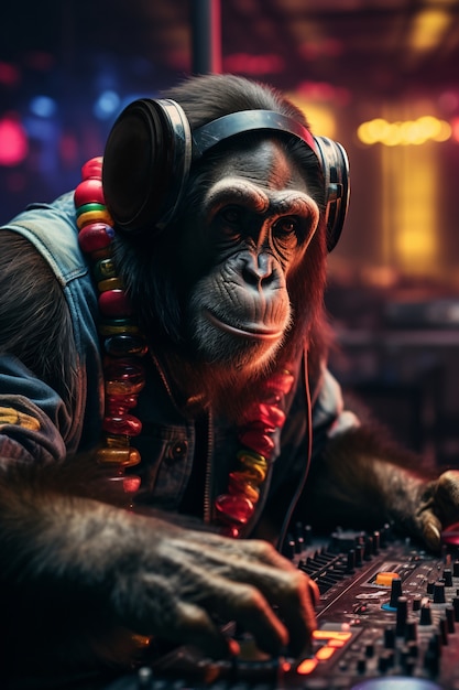Macaco engraçado sendo DJ