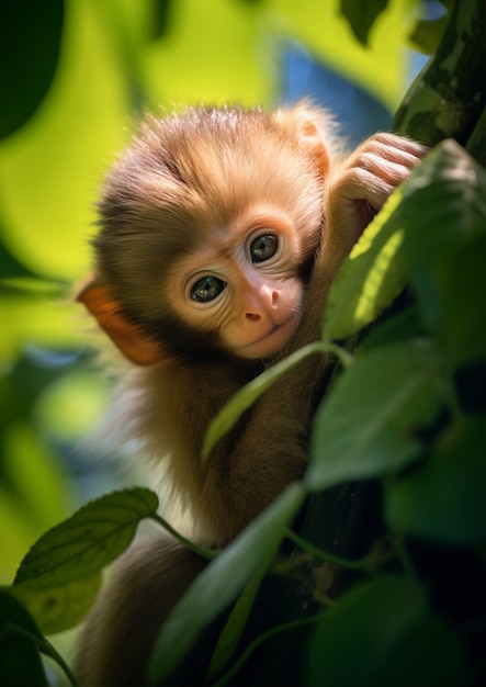 Macaco fofo passando tempo na natureza