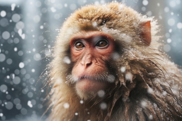 Macaco na natureza na estação de inverno