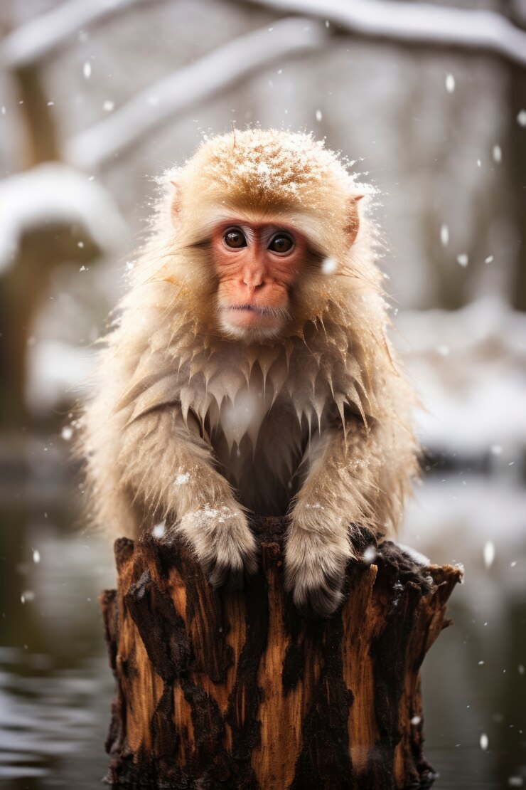 Foto grátis macaco na natureza na estação de inverno