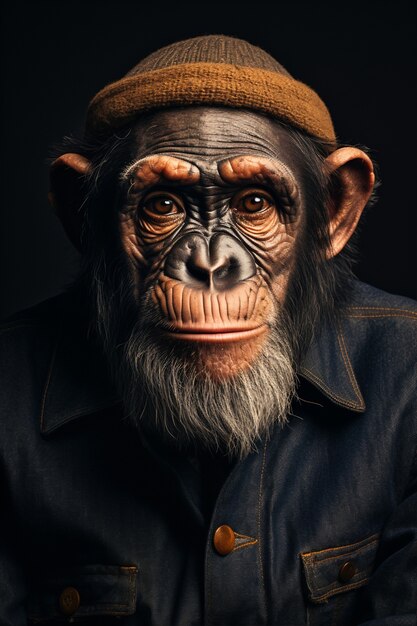 Macaco vista frontal posando em estúdio