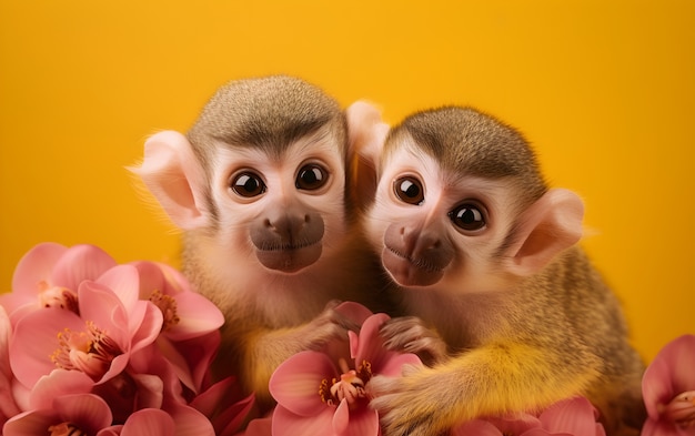 Foto grátis macacos bonitos em fundo laranja