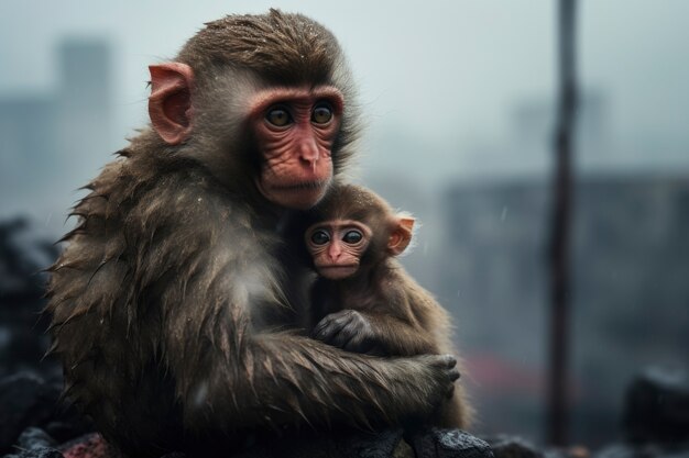 Macacos bonitos na natureza juntos