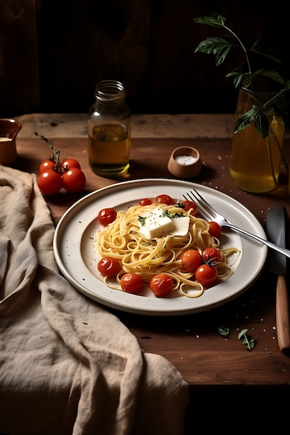 Foto grátis macarrão delicioso de alto ângulo