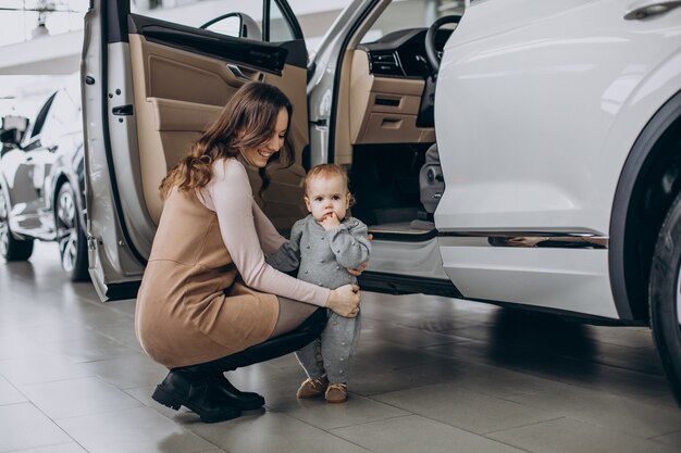 Mãe com filha escolhendo um carro