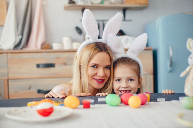 Mãe, com, filha pequena, em, um, cozinha