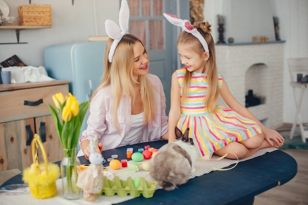 Mãe, com, filha pequena, em, um, cozinha