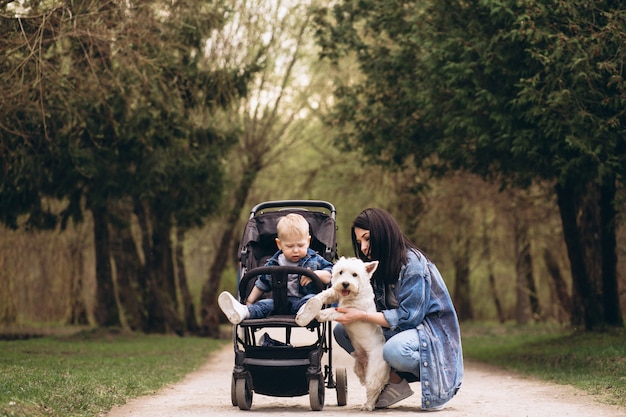 Mãe, com, filho, e, cão