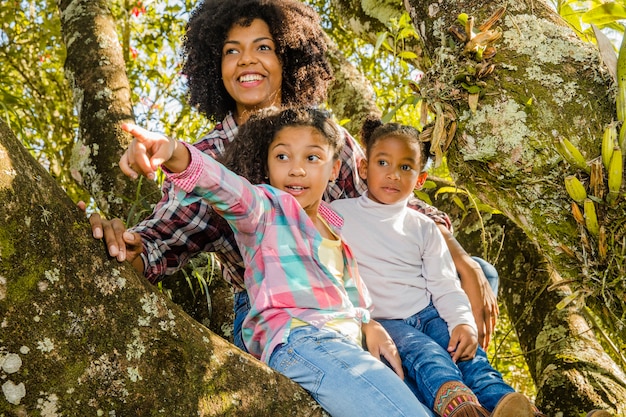 Mãe com filhos em uma árvore