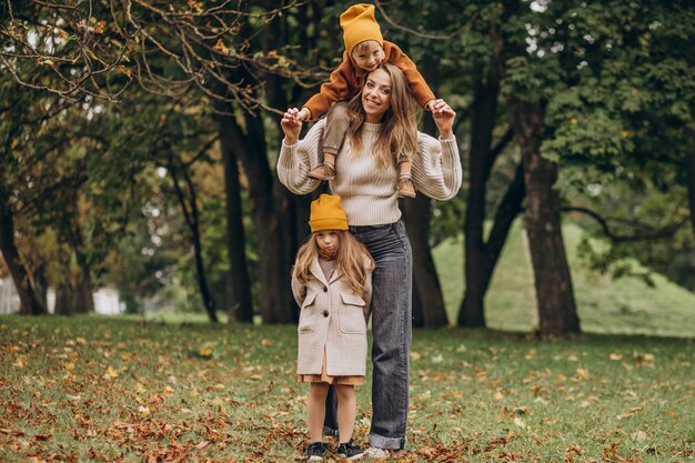 Mãe com filhos se divertindo no parque