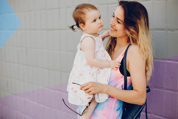 Mãe, descansar, com, dela, filha