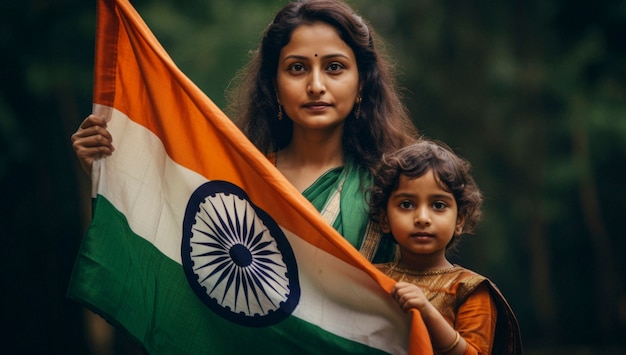 Foto grátis mãe e filho a celebrar o dia da república da índia