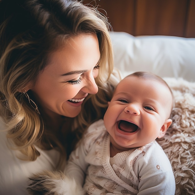 Foto grátis mãe feliz de alto ângulo segurando bebê