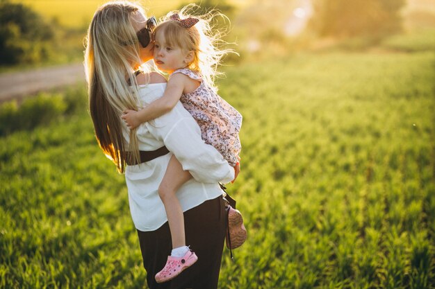 Mãe filha, em, campo