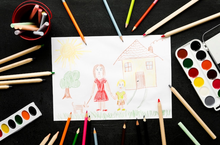 Foto grátis mãe solteira, desenho em fundo preto