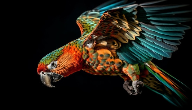 Foto grátis majestosa arara dourada e azul empoleirada ao ar livre gerada por ia