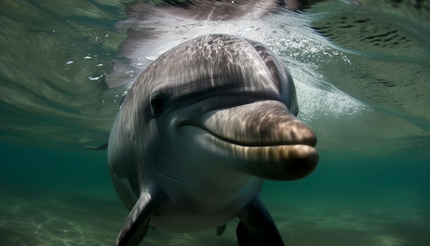 Foto grátis majestosa aventura subaquática nadando com golfinhos gerada por ia