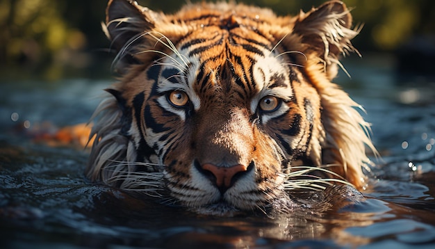 Foto grátis majestosa beleza selvagem do tigre encarando o perigo nos olhos gerados pela inteligência artificial