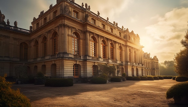 Majestoso edifício de arenito iluminado ao entardecer gerado por IA