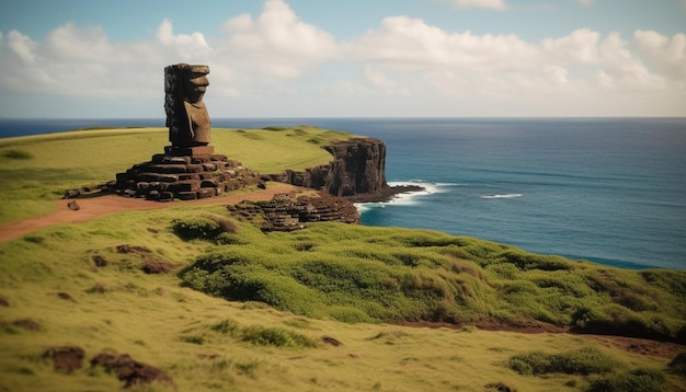 Foto grátis majestoso monumento antigo fica alto no penhasco gerado por ia