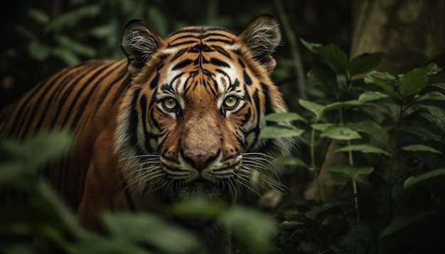 Foto grátis majestoso tigre de bengala encarando com foco seletivo gerado por ia