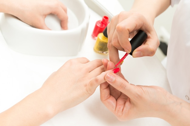 Manicure process closeup