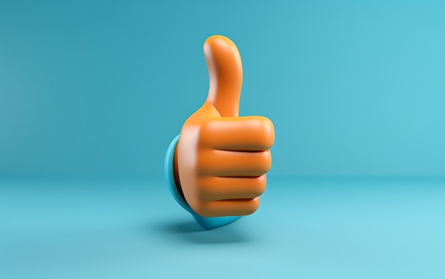Mão 3d mostrando polegar para cima gesto