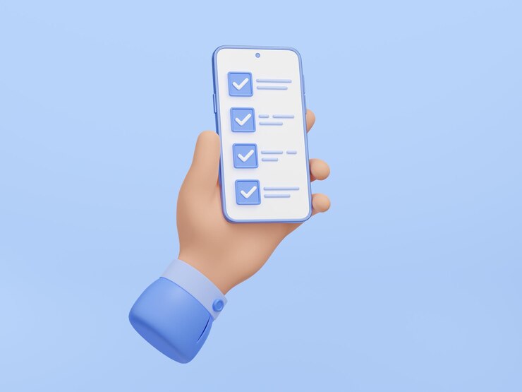 Foto grátis mão de ilustração 3d segurando a lista de verificação do smartphone