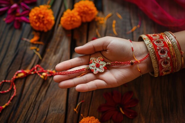 Mão segurando navratri decoração altamente detalhada