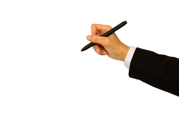 Mão segurando uma caneta preta