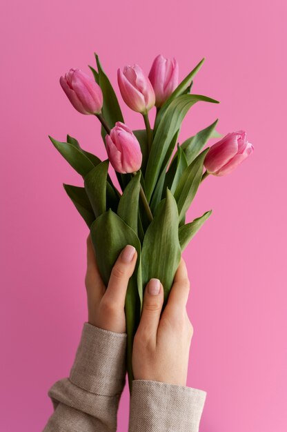 Mão segurando uma flor elegante