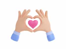 Foto grátis mãos de renderização 3d com coração rosa dentro dos dedos