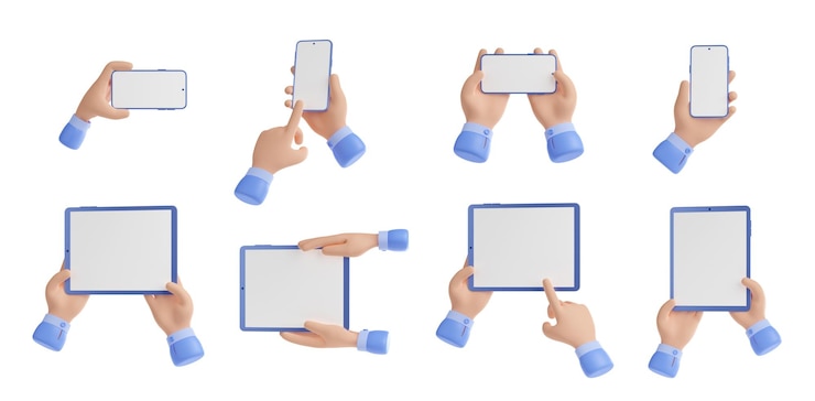 Foto grátis mãos de renderização 3d segurando o conjunto de dispositivos eletrônicos