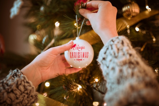 Foto grátis mãos, pôr, bola, ligado, árvore natal