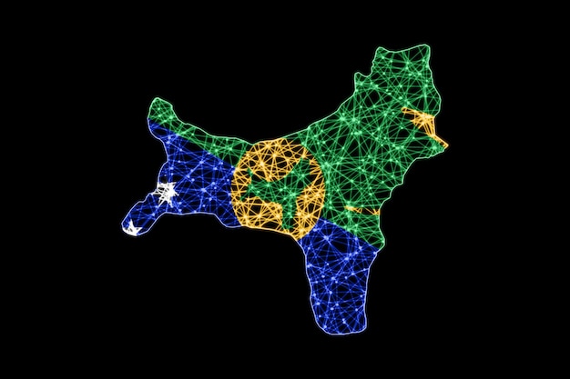 Mapa da ilha christmas, mapa de linhas de malha poligonal, mapa de bandeiras