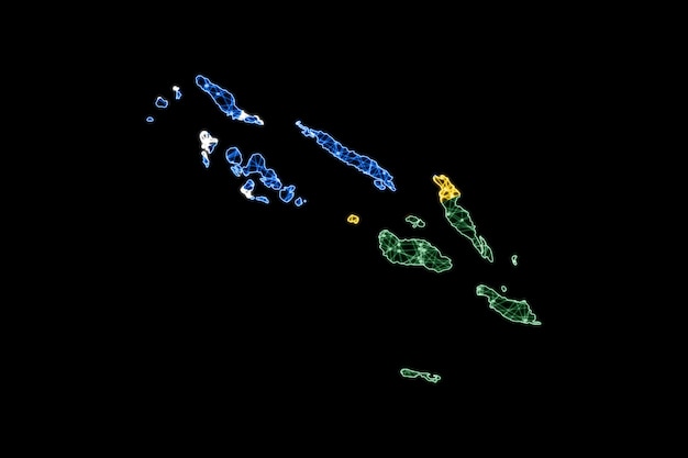 Mapa das Ilhas Salomão, mapa de linha de malha poligonal, mapa de bandeira