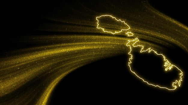 Mapa de Malta, mapa de glitter dourados em fundo escuro