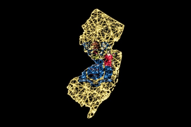 Foto grátis mapa de nova jersey, mapa de linha de malha poligonal, mapa de bandeira