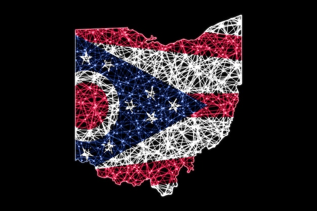 Mapa de Ohio, mapa de linha de malha poligonal, mapa de bandeira