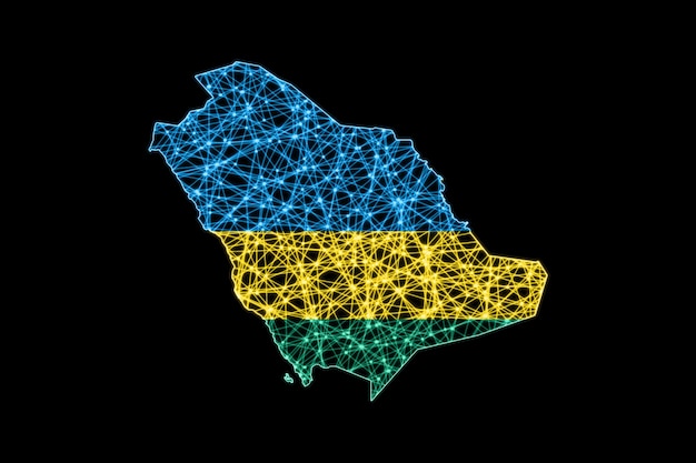 Mapa de Ruanda, mapa de linhas de malha poligonal, mapa de bandeiras