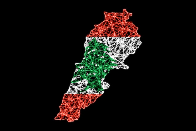 Mapa do Líbano, mapa de linha de malha poligonal, mapa de bandeira