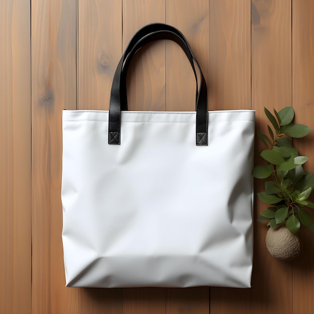 Foto grátis maquete de bolsa ecológica lisa branca com alça preta