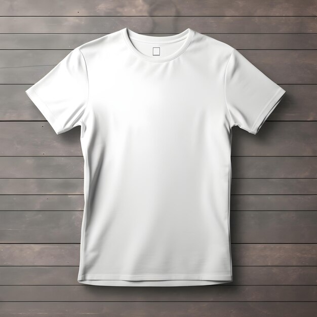 maquete de camiseta branca em branco sobre fundo de madeira