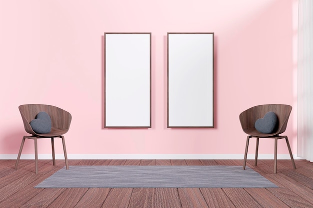 Maquete de moldura de imagem renderizada em 3d em uma sala de estar