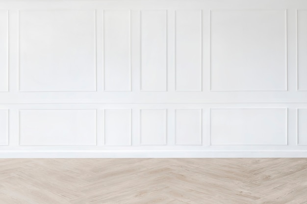 Maquete de quarto vazio mínimo com parede branca estampada